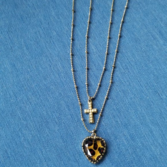 ♱🤎Betsey Johnson Double Chain Heart & Cross Necklace - EPC🤎♱ - Picture 6 of 9